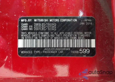 2016 Mitsubishi Lancer Es из США, поврежденный, VIN JA32U2FUXGU008949